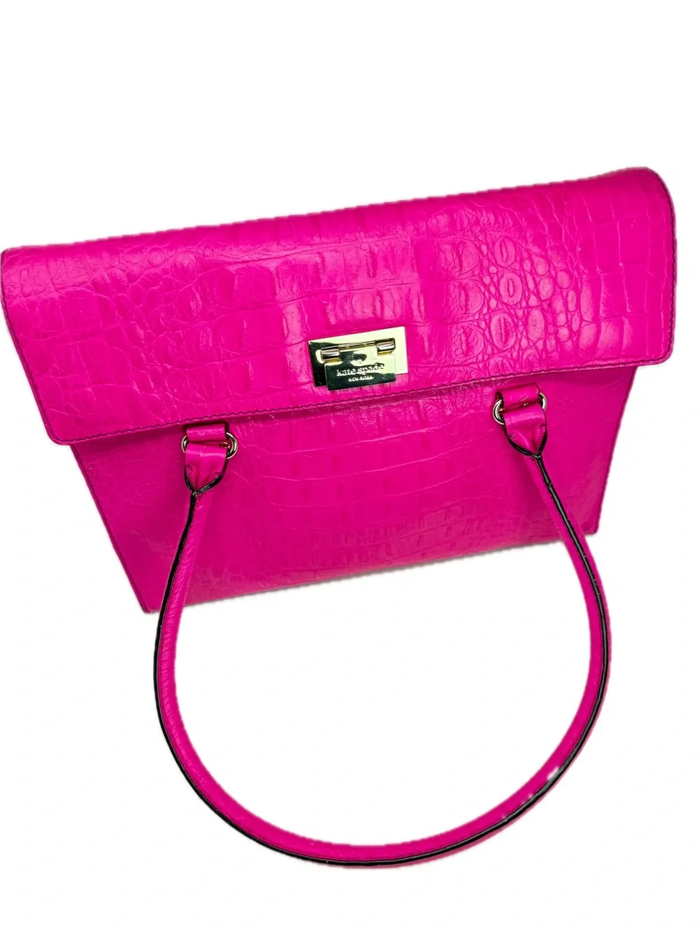 Kate Spade Sinclair Orchard Valley Pink Sapphire Croc-Embossed Shoulder Bag Tote
